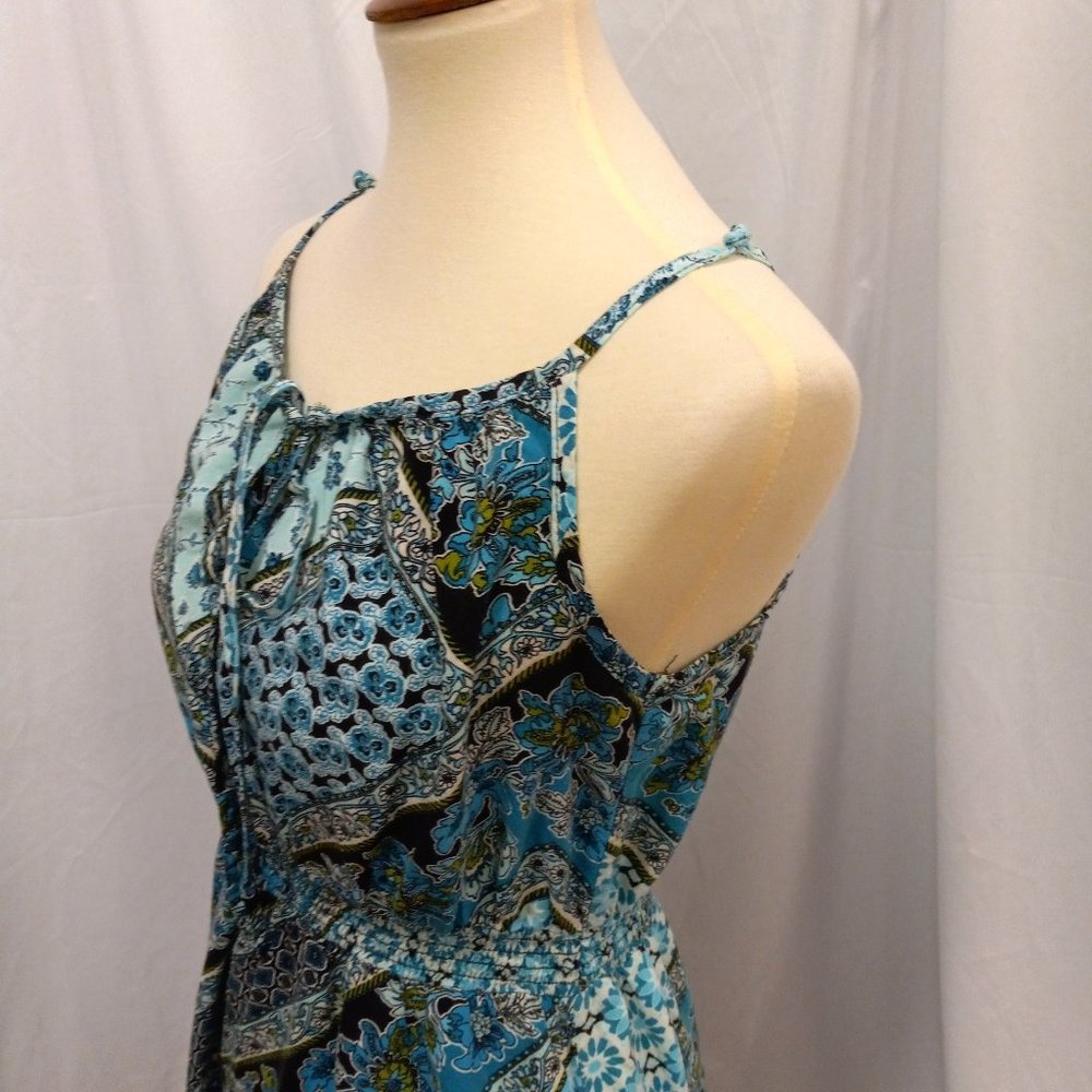 Faded Glory Blue Patchwork Patterned Maxi Dress